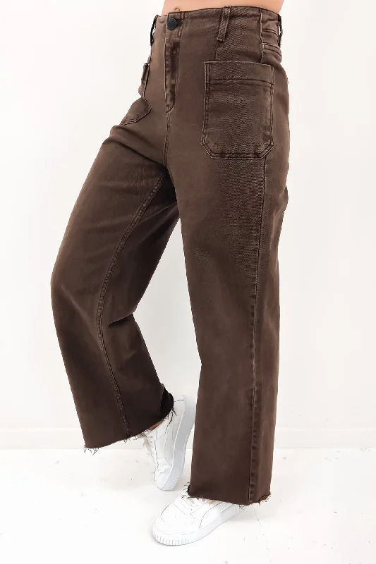 Eddie Wide Leg Pant Brown Comfortable Denim Trousers