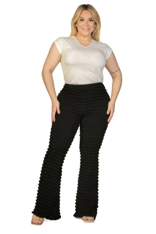 Plus Size Bubble Fabric Flare Pants Stretch Fit Pants