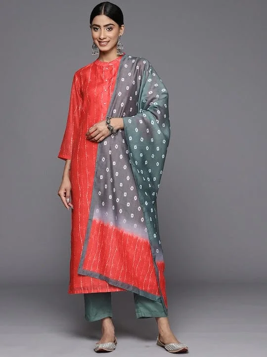 Varanga Women Printed Regular Kurta With Trousers & With Dupatta Trousers Denim Blue