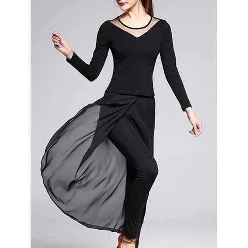 Mesh Long Sleeve Top and Sarong Pants Set - Black Xl Slim Fit Casual Pants