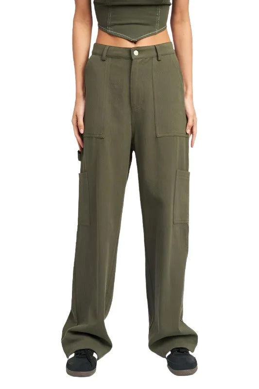 Low Waist Cargo Pants In Olive Elegant Dress Pants