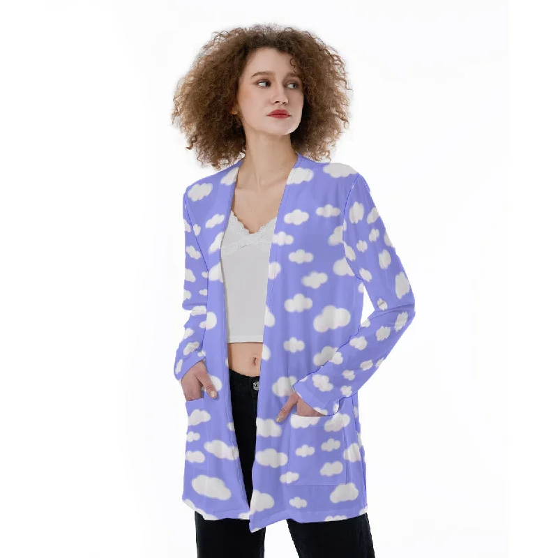 Dreamy Clouds Open Front Lightweight Cardigan With Pockets (Periwinkle) Cardigan Knitwear Sweater