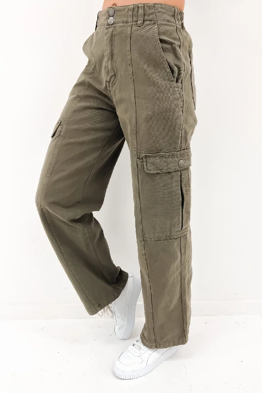 Stevie Cargo Pant Khaki Casual Plaid Pants