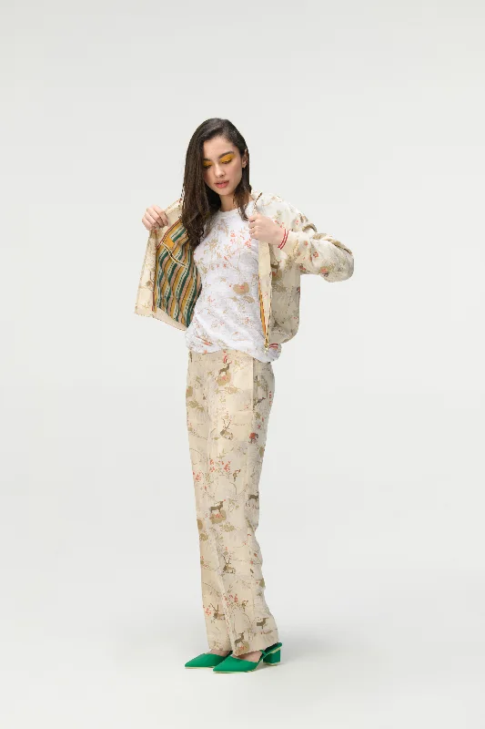 Rainforest Straight Fit Trousers Ivory Silk Damask Trousers New Arrival