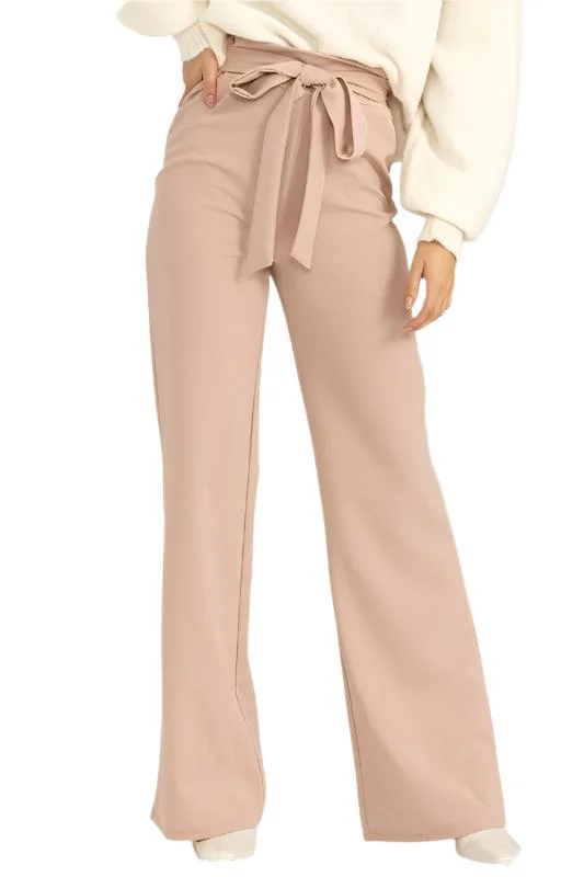 Seeking Sultry High-Waisted Tie Front Flared Pants Formal Stretch Pants