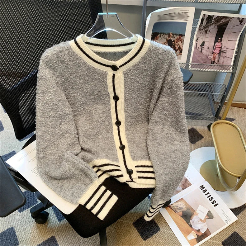 2024 Spring woman crew neck long sleeve elegant high quality soft sweater cardigan Lightweight Heavyweight Midweight