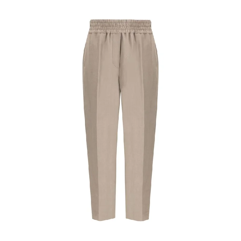 Brunello Cucinelli Cotton Trousers Wide Leg Loose Fit Mid Waist