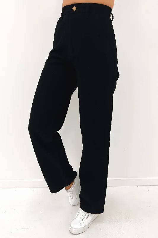 Carpenter Full Length Pant Black Elegant High-Waist Pants