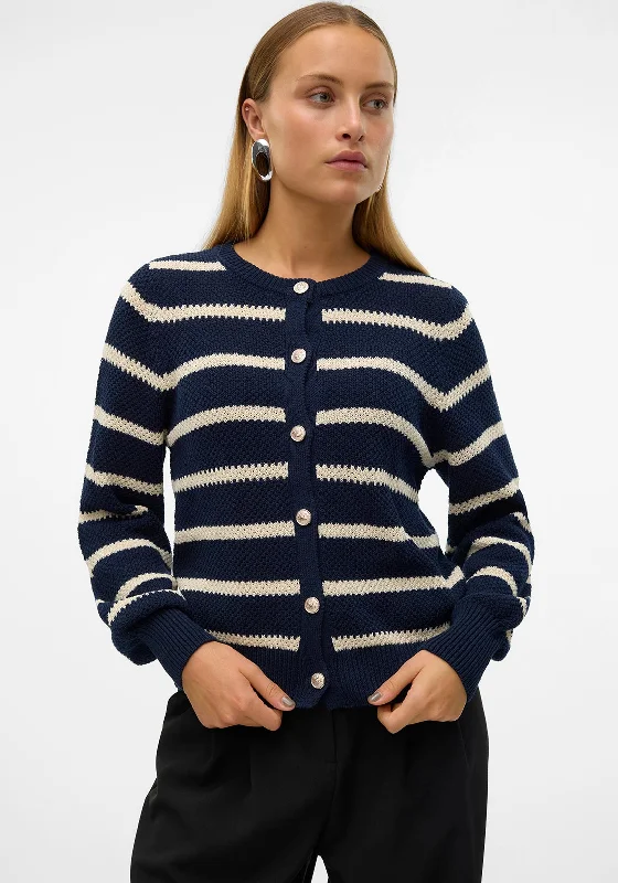 Vero Moda Amazing Striped Knit Cardigan, Navy Polka Dot Checkered Tartan