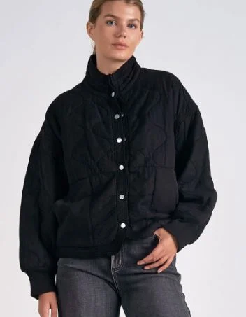 Women's Elan Quilted Bomber Black Jacket Rayon Fabric Velvet Fabric Corduroy Fabric