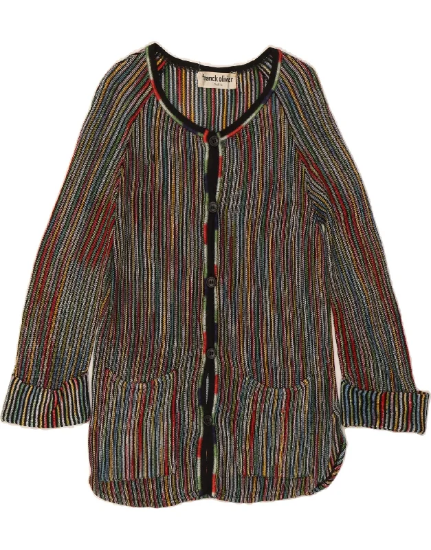 FRANCK OLIVIER Womens Cardigan Sweater IT 38 XS Multicoloured Striped Patchwork Embroidered Appliqued