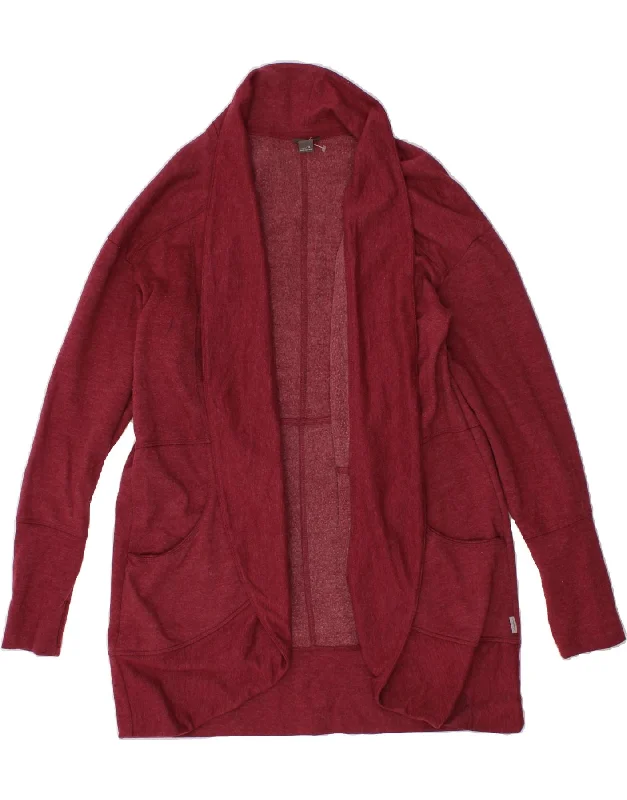 EDDIE BAUER Womens Longline Cardigan Top UK 18 XL Maroon Cotton Elasticated Padded Insulated