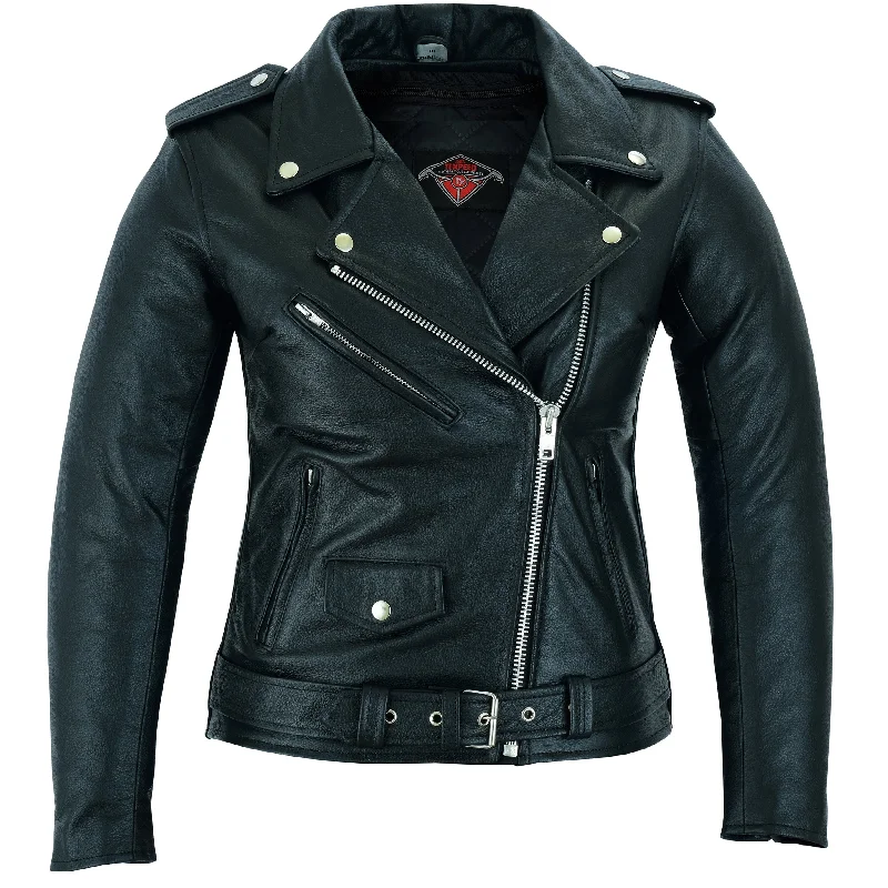 Womens Brando Black Leather Motorcycle Jacket Tiered Jacket Buttoned Jacket Zippered Jacket