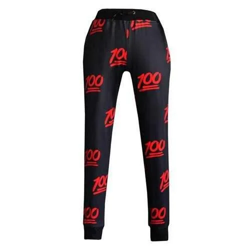 Stylish Mid-Waisted Drawstring Printed Women's Pants - Red With Black S Comfortable Denim Pants