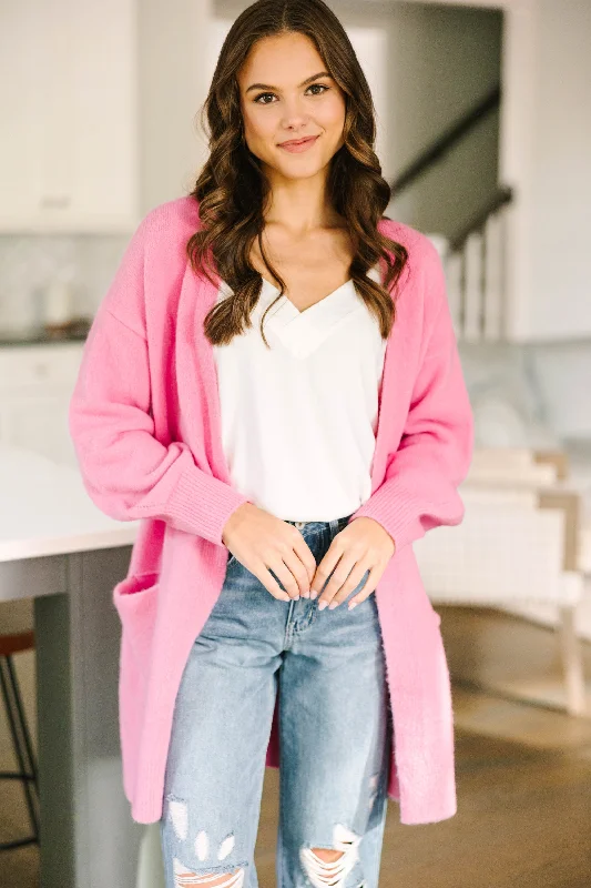 What A Dream Pink Bubble Sleeve Cardigan Oversized Loose Flowy