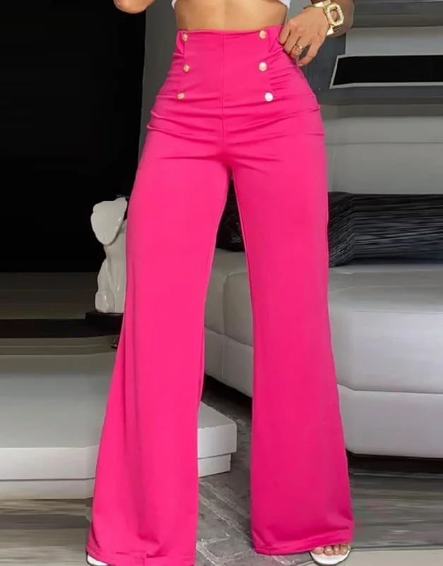 Rose Red Breasted Decorative Wide Leg Pants Slim-Fit Leggings