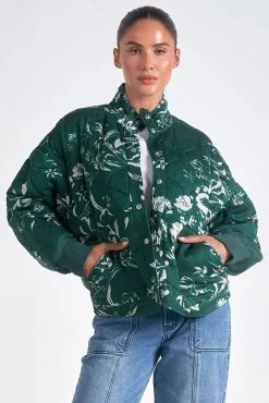 Woman's Elan Jade Print Jacket Nylon Fabric Polyester Fabric Spandex Fabric