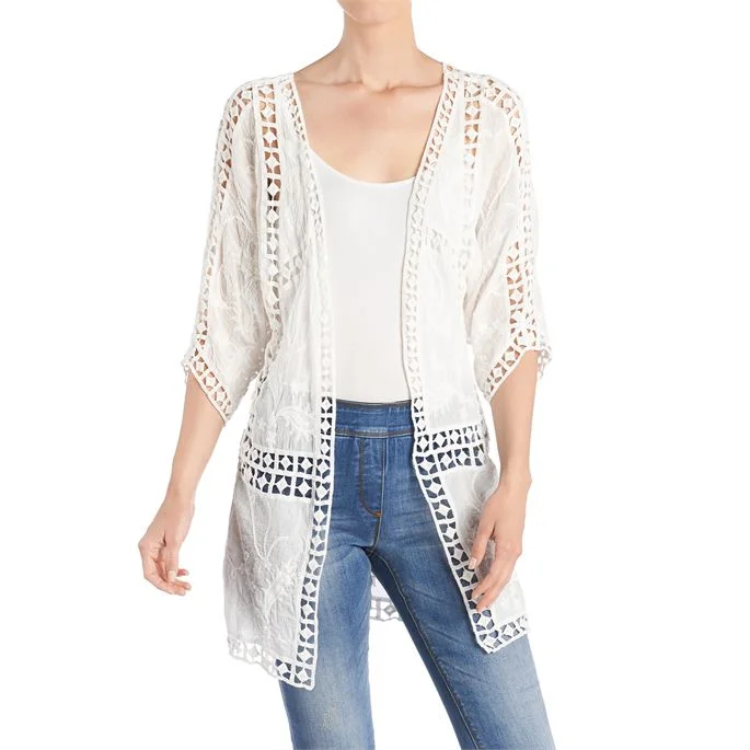 Coco + Carmen CC 2019019 Pieced Crochet Cardigan Spandex Blend Rayon Blend Denim Blend