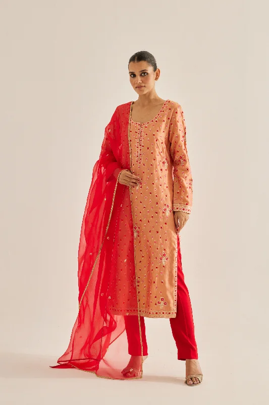 Gota And Thread Embroidered Silk Chanderi Kurta And Dupatta With Trousers. Trousers trendy modern