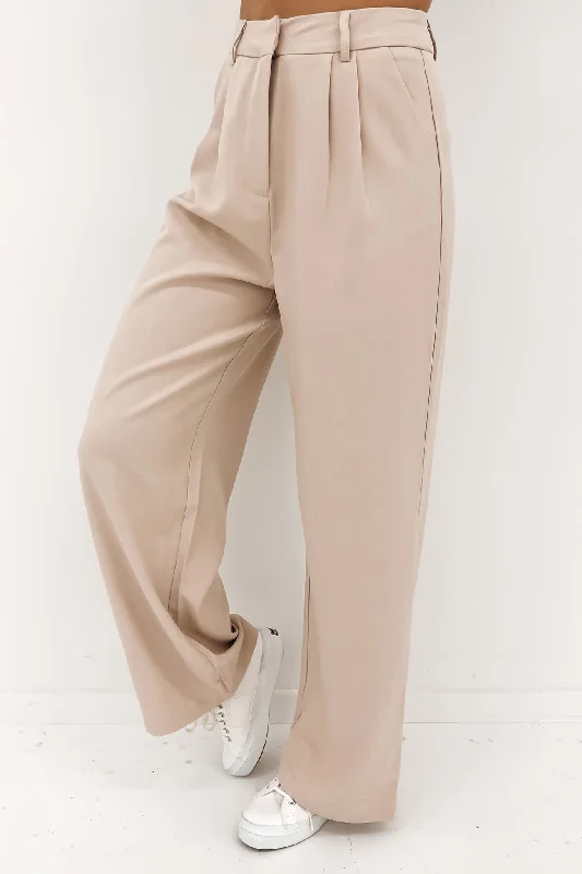 Nate Pant Beige Chic Faux Leather Pants