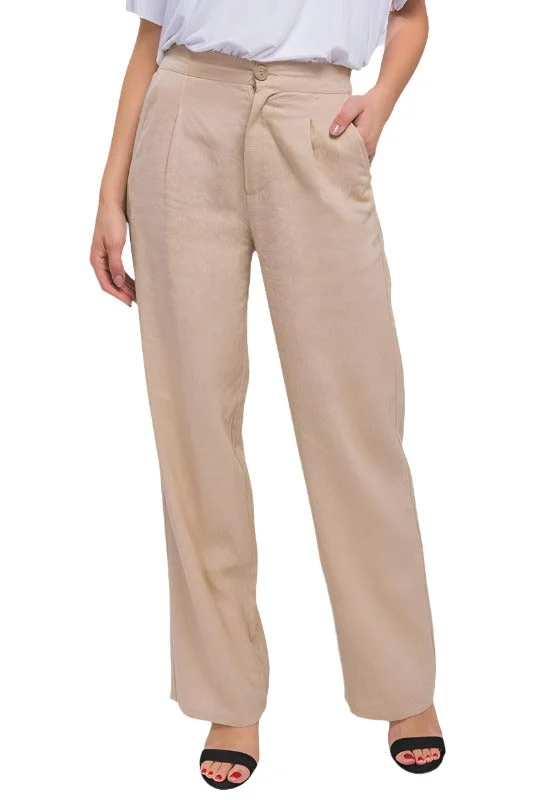 Linen Front Creased Pants Classic Bootcut Trousers