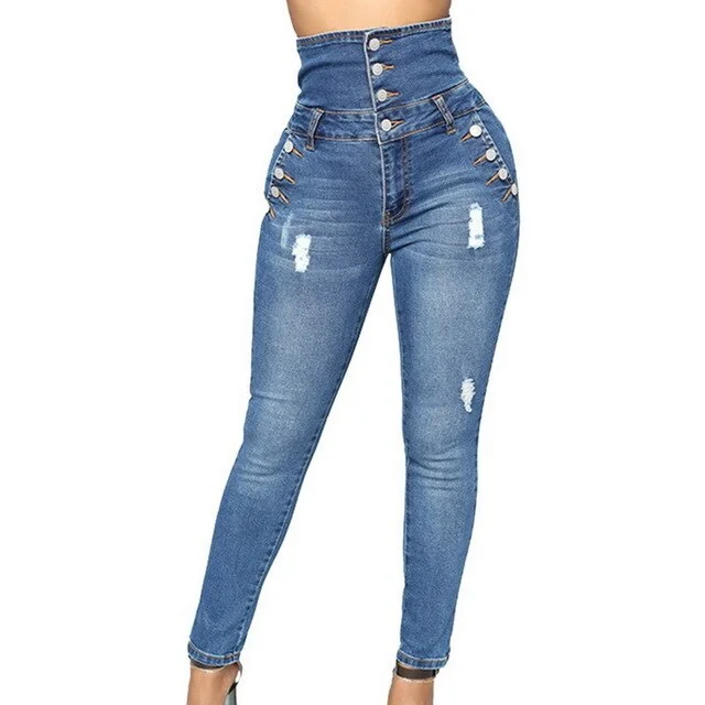 High Waist Elastic Skinny Denim Pants Casual Skinny Fit Pants