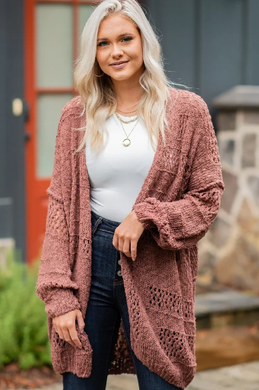 Why I'm Me Brick Red Open Stich Cardigan Cashmere Blend Cotton Blend Poly Blend