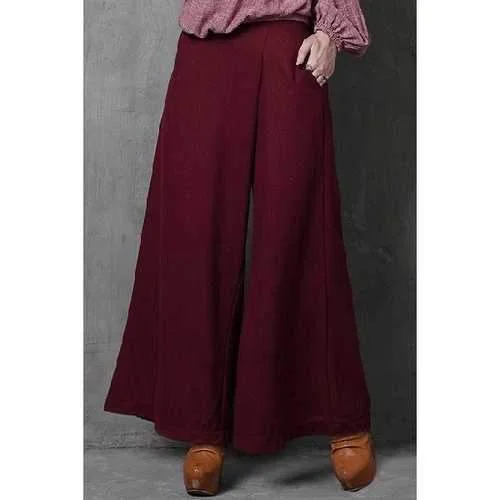 Trendy High-Waisted Wide Leg Pocket Design Women's Wine Red Pants - Wine Red S Classic Stretch Pants