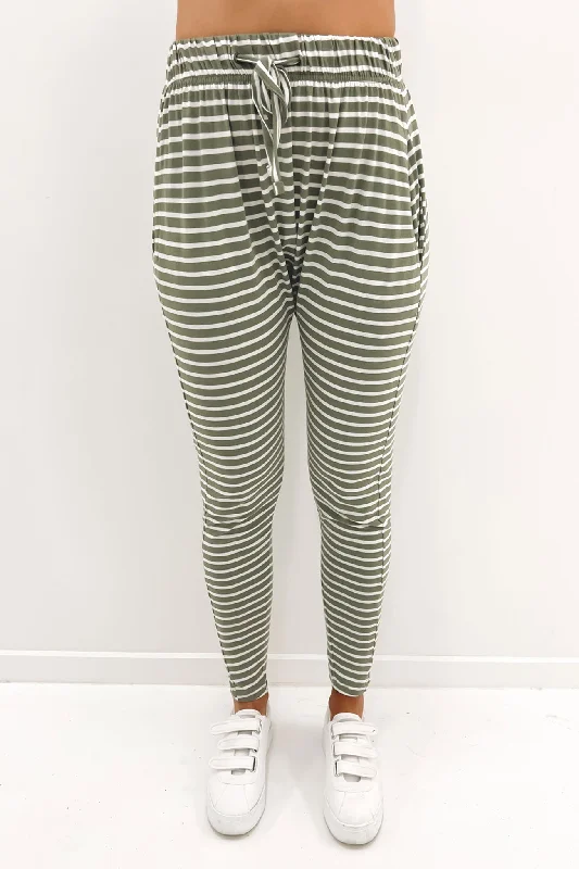 Abi Stripe Pant Khaki Comfortable Fleece Pants