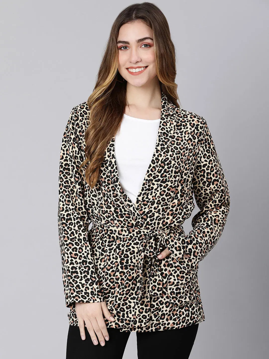 Ramped Animal Print Tie-Knotted Women Blazer Jacket Faux Fur Jacket Real Fur Jacket Shearling Jacket