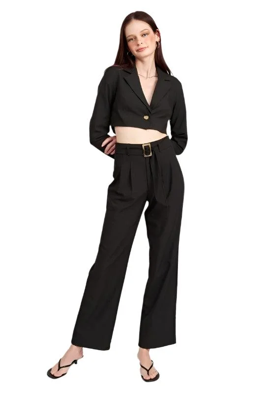 Pleated Side Leg Pants With Belt Slim Fit Casual Pants