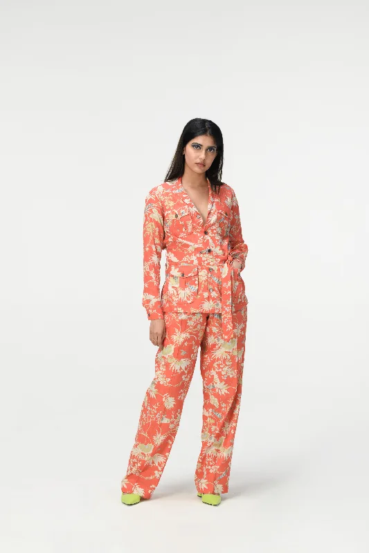 Rainforest Single Pleated Trousers Coral Cotton Silk Check Trousers Versatile Stylish