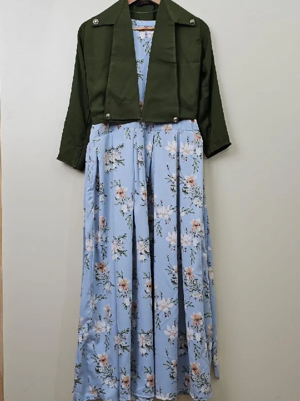 Floral Maxi with Jacket Boat Neck Shawl Collar Notched Collar