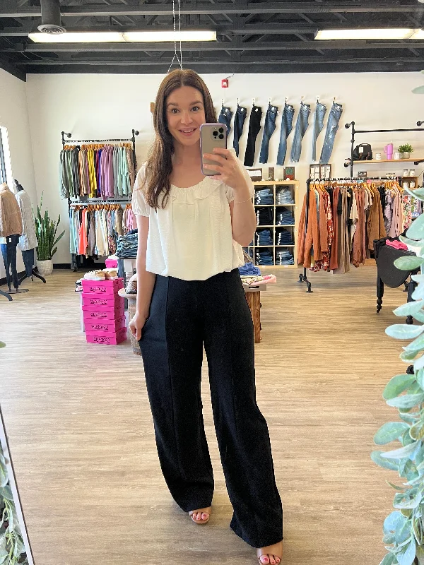 Pull On Wide Leg Trousers in Black Trousers Silk Elegant