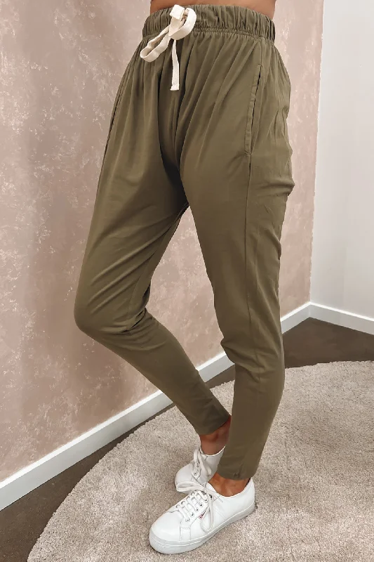 Fluid Pant Khaki High-Waist Trousers