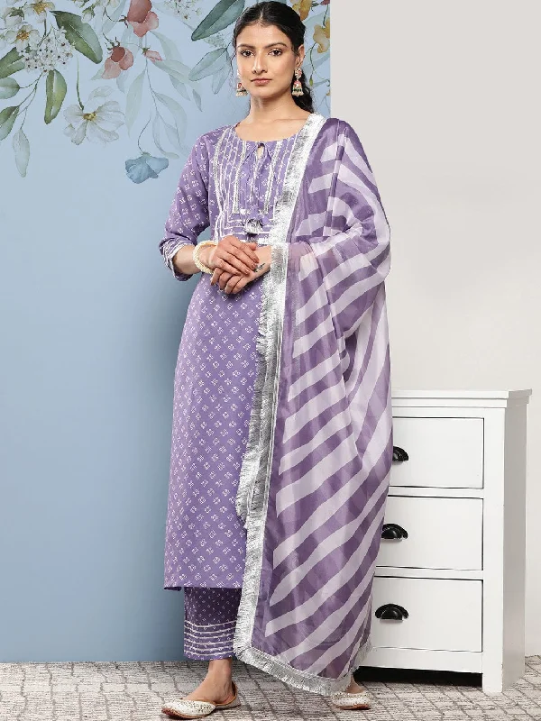 Varanga Women Purple Bandhani Printed Kurta with Trousers & With Dupatta Trousers Mesh Breathable