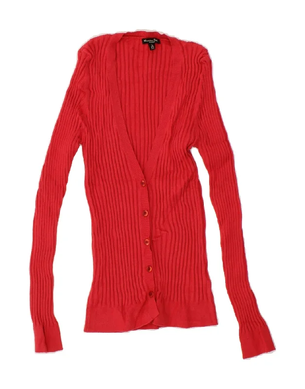 MASSIMO DUTTI Womens Oversized Longline Cardigan Sweater UK 14 Large Red Neon metallic Matte