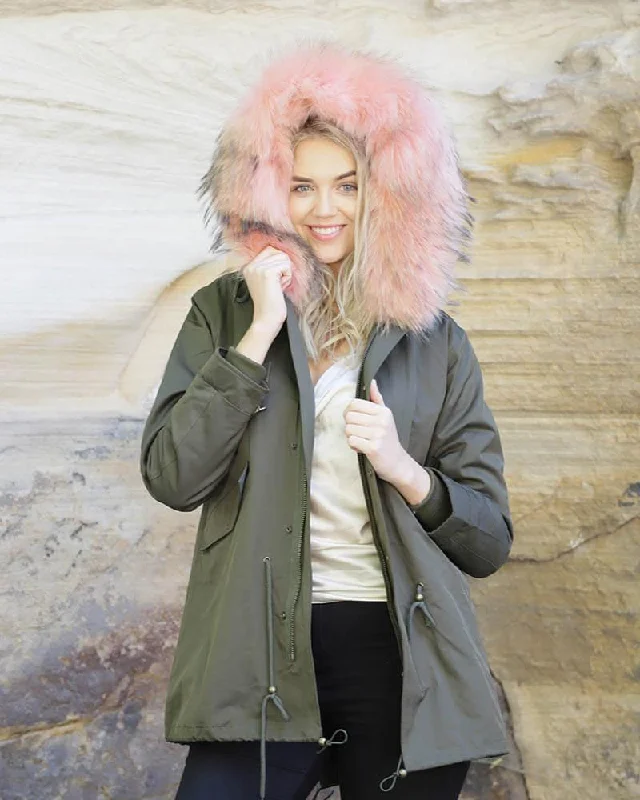 Parka Jacket Green Pink - Women Jacket Blazer Coat