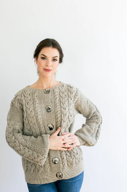 Victorie Cable Cardigan in Organic Merino Faux Fur Fabric Real Fur Fabric Shearling Fabric