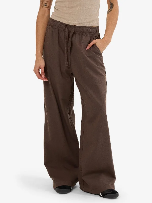 Kensley Elastic Pant - Dark Brindle Trendy Wide-Legged Trousers