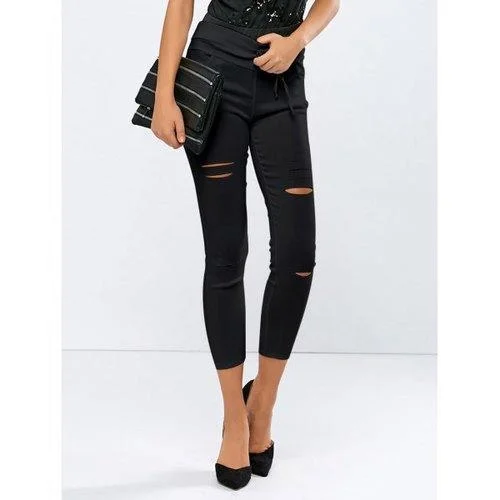 Ripped High Waisted Capri Skinny Pants - Black 2xl Formal Stretch Pants