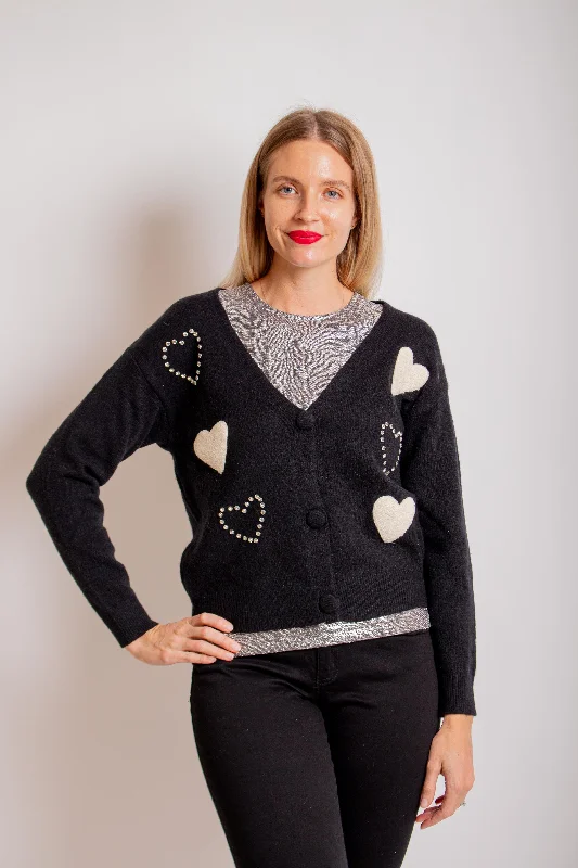 Black Heart Cardigan Ribbed Striped Patterned