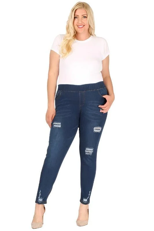 Plus Size High Waist Distressed Jeggings Pants Formal Slim Pants