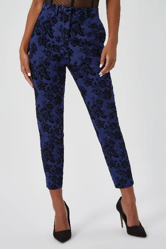 Jackalope Skinny Fit Blue Floral Flocked Trousers Trousers Modern Contemporary