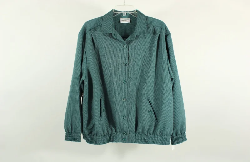 Alfred Dunner Blue Green Button Down Jacket | Size 16 Stand-Up Collar Roll-Neck Collar Turtle Neck