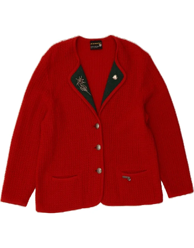 STAPF Womens Cardigan Sweater EU 42 Large Red New Wool Jersey Fabric Tulle Fabric Batik Fabric