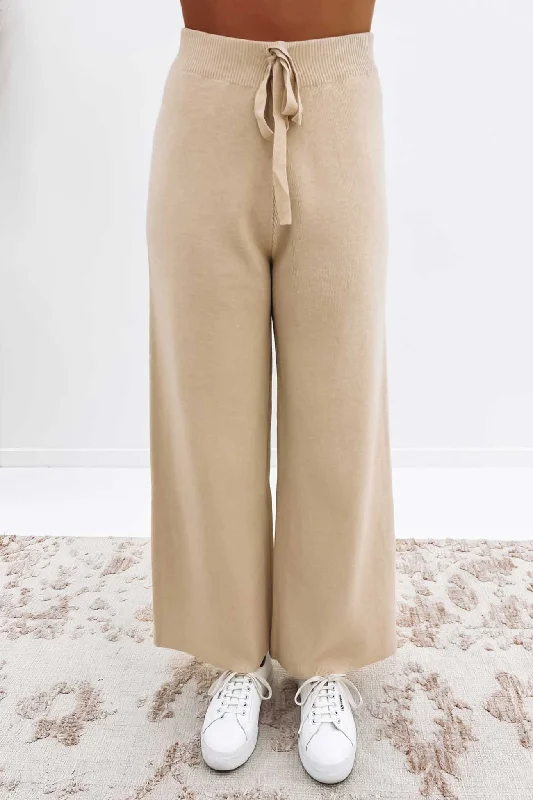 Kinsley Knit Pant Oatmeal Fashionable Button-Up Pants