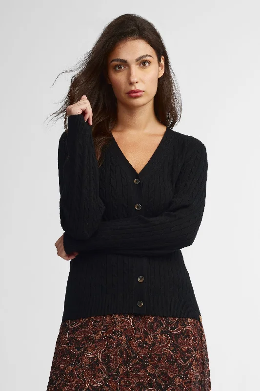 Cardigan tricot câble - Femme Collared Crew Neck Turtle Neck