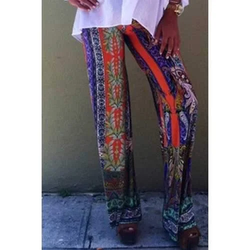 Casual Style Elastic Waist Flower Print Wide Leg Women's Exumas Pants - Xl Stylish Harem Pants