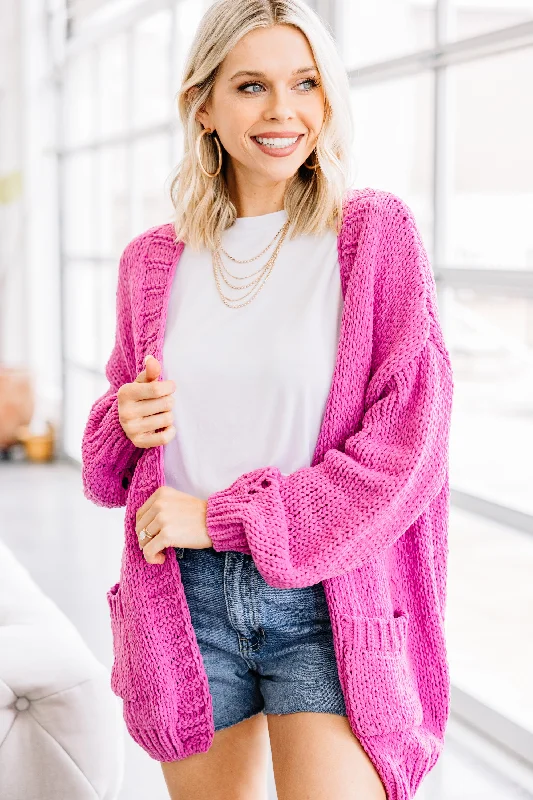 New Love Dark Pink Cardigan Fitted Loose Oversized